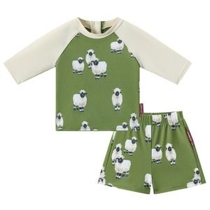 Milkbarn Short Sleeve Zipper Top And Swim Trunks Set -- Valais Sheep NWT